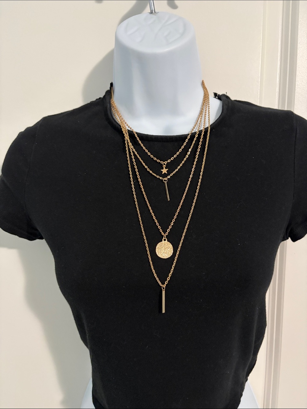 Layered Gold colour Multi-Pendant Necklace for Women